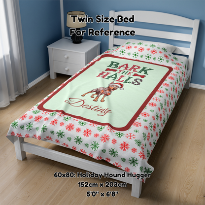 Doberman Pinscher (Fawn/Isabella & Rust) Personalized Velveteen Plush Blanket - "Bark The Halls" | Cozy Holiday Gift for Dog Lovers