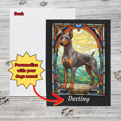 Doberman Pinscher (Fawn/Isabella & Rust) Velveteen Plush Stained Glass Dog Blanket, Pet Lover Gift