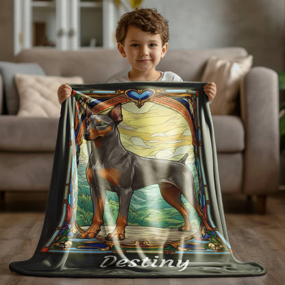 Doberman Pinscher (Fawn/Isabella & Rust) Velveteen Plush Stained Glass Dog Blanket, Pet Lover Gift