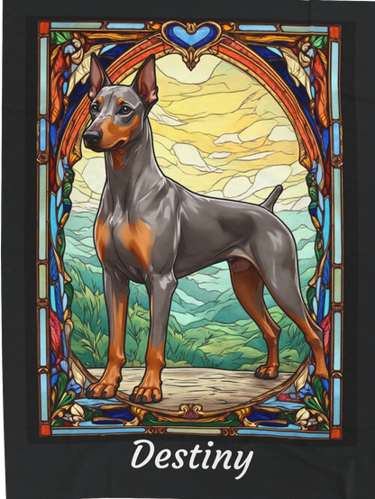 Doberman Pinscher (Fawn/Isabella & Rust) Velveteen Plush Stained Glass Dog Blanket, Pet Lover Gift