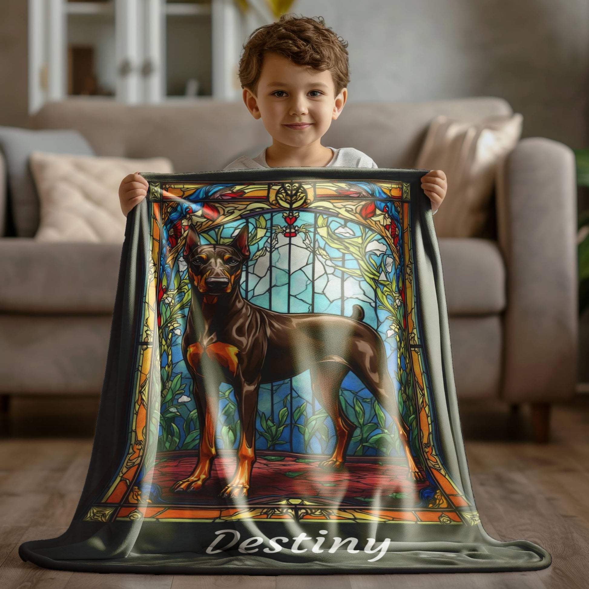 Doberman Pinscher (Red & Rust) Personalized Velveteen Plush Blanket, Pet Lover Gift, Doberman Pet Blanket, Dog Lover Gift