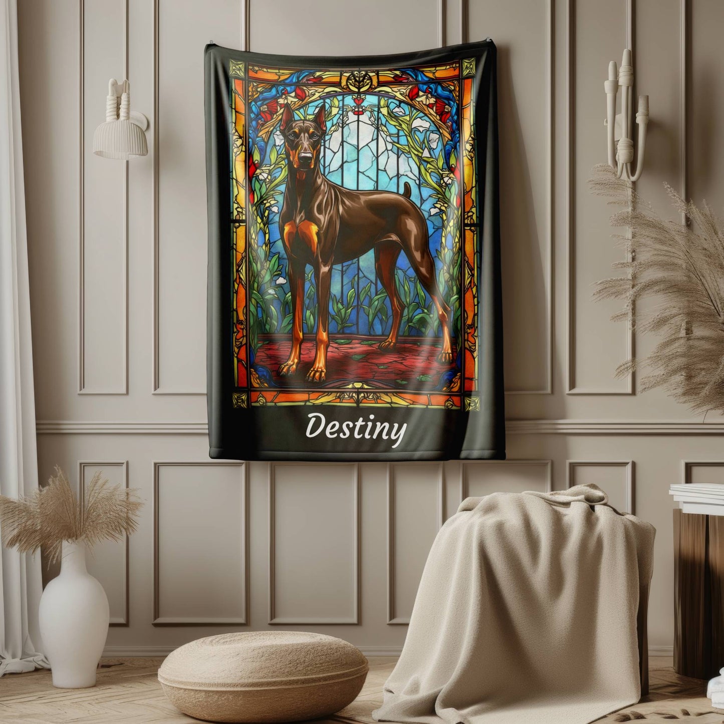 Doberman Pinscher (Red & Rust) Personalized Velveteen Plush Blanket, Pet Lover Gift, Doberman Pet Blanket, Dog Lover Gift