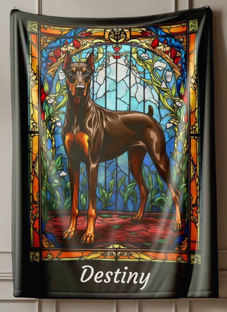 Doberman Pinscher (Red & Rust) Personalized Velveteen Plush Blanket, Pet Lover Gift, Doberman Pet Blanket, Dog Lover Gift