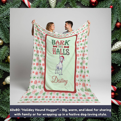 Doberman Pinscher (White) Personalized Velveteen Plush Blanket - "Bark The Halls" | Cozy Holiday Gift for Dog Lovers