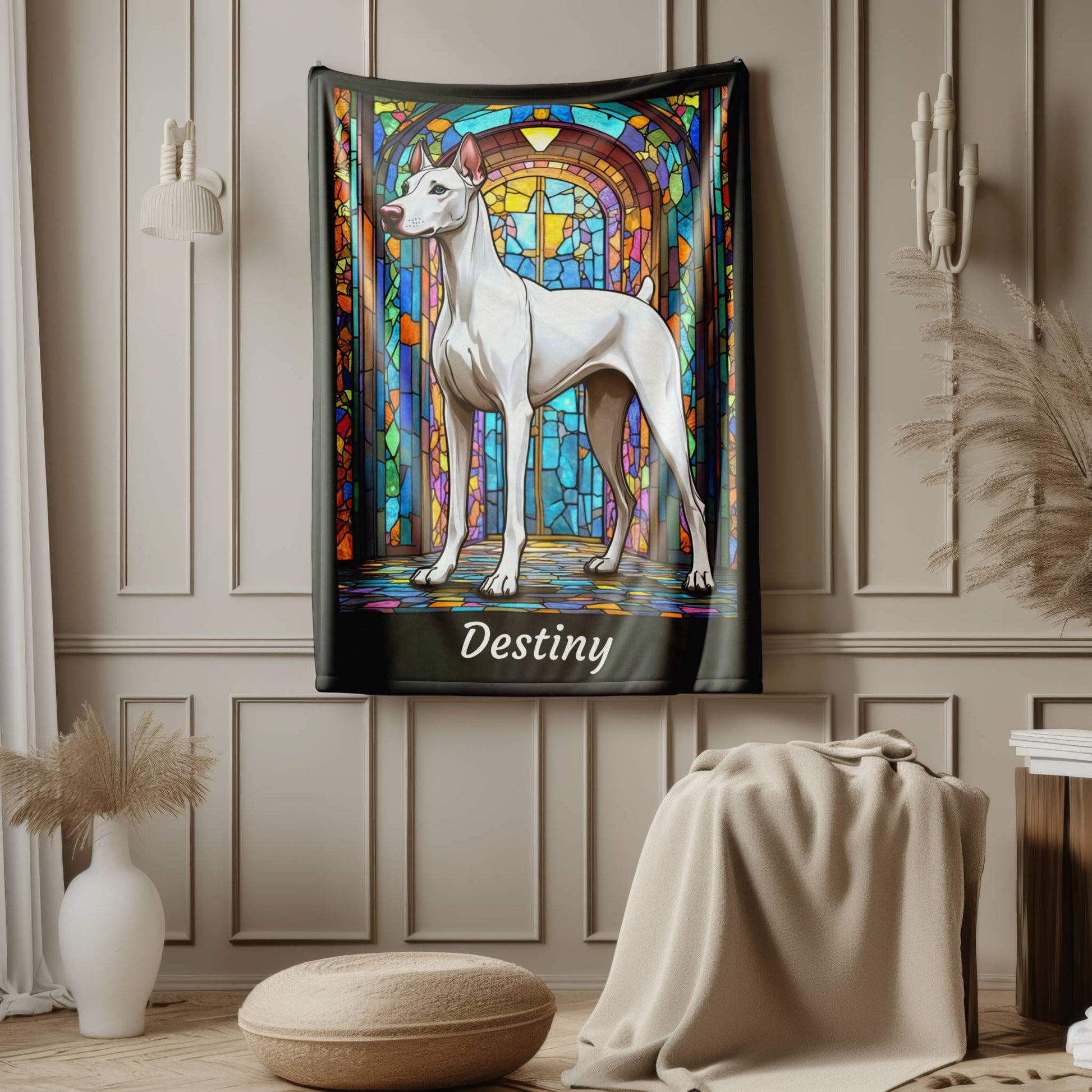 Doberman Pinscher (White) Personalized Velveteen Plush Blanket, Pet Lover Gift, Doberman Pet Blanket, Dog Lover Gift