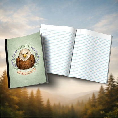 Shop our raptor resilience eagle themed composition notebook featuring the Black style option from MySisterIsASurvivor.