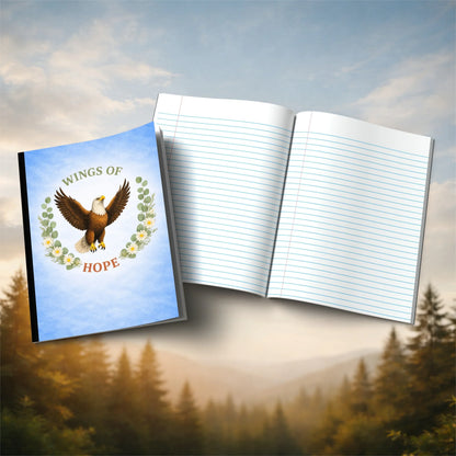 Shop our inspirational eagle flight eagle themed composition notebook featuring the Black style option from MySisterIsASurvivor.