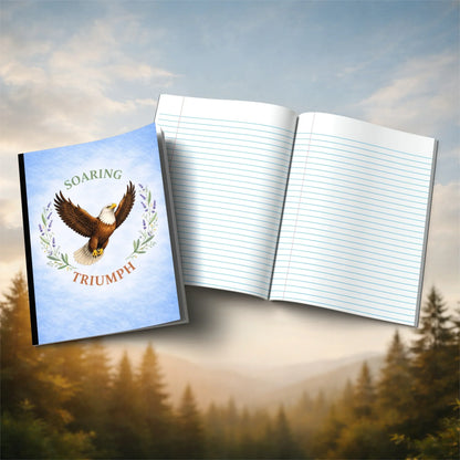 Shop our soaring eagle triumph eagle themed composition notebook featuring the Black style option from MySisterIsASurvivor.