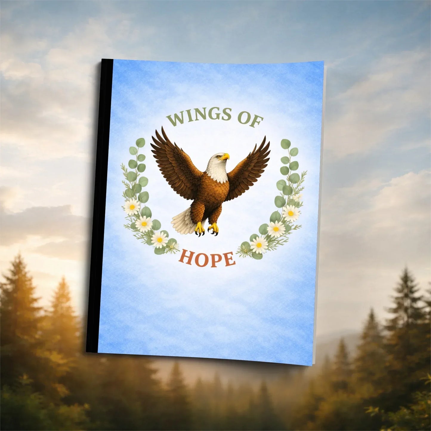 Shop our inspirational eagle flight eagle themed composition notebook featuring the Standard Blue style option from MySisterIsASurvivor.