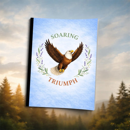 Shop our soaring eagle triumph eagle themed composition notebook featuring the Standard Blue style option from MySisterIsASurvivor.