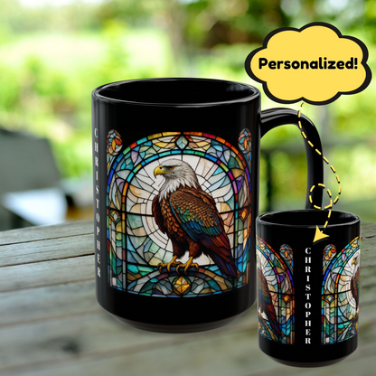 Eagle Personalized Mug, Stained Glass Zoo Animal Design, Unique Ceramic Gift for Wildlife Lovers, Coffee, Tea, & Hot Chocolate Cup