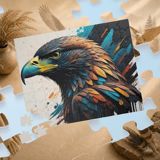 Eagle's Strength - Graffiti-Style Eagle Portrait Puzzle with Bold Brushstrokes in Teal and Orange