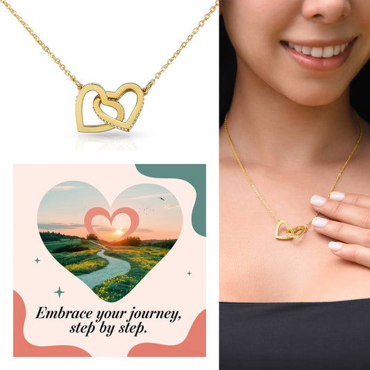 Embrace Your Journey, Step By Step: Interlocking Hearts Necklace - Mental Health Gift, Self-Love, Anxiety, PTSD Support