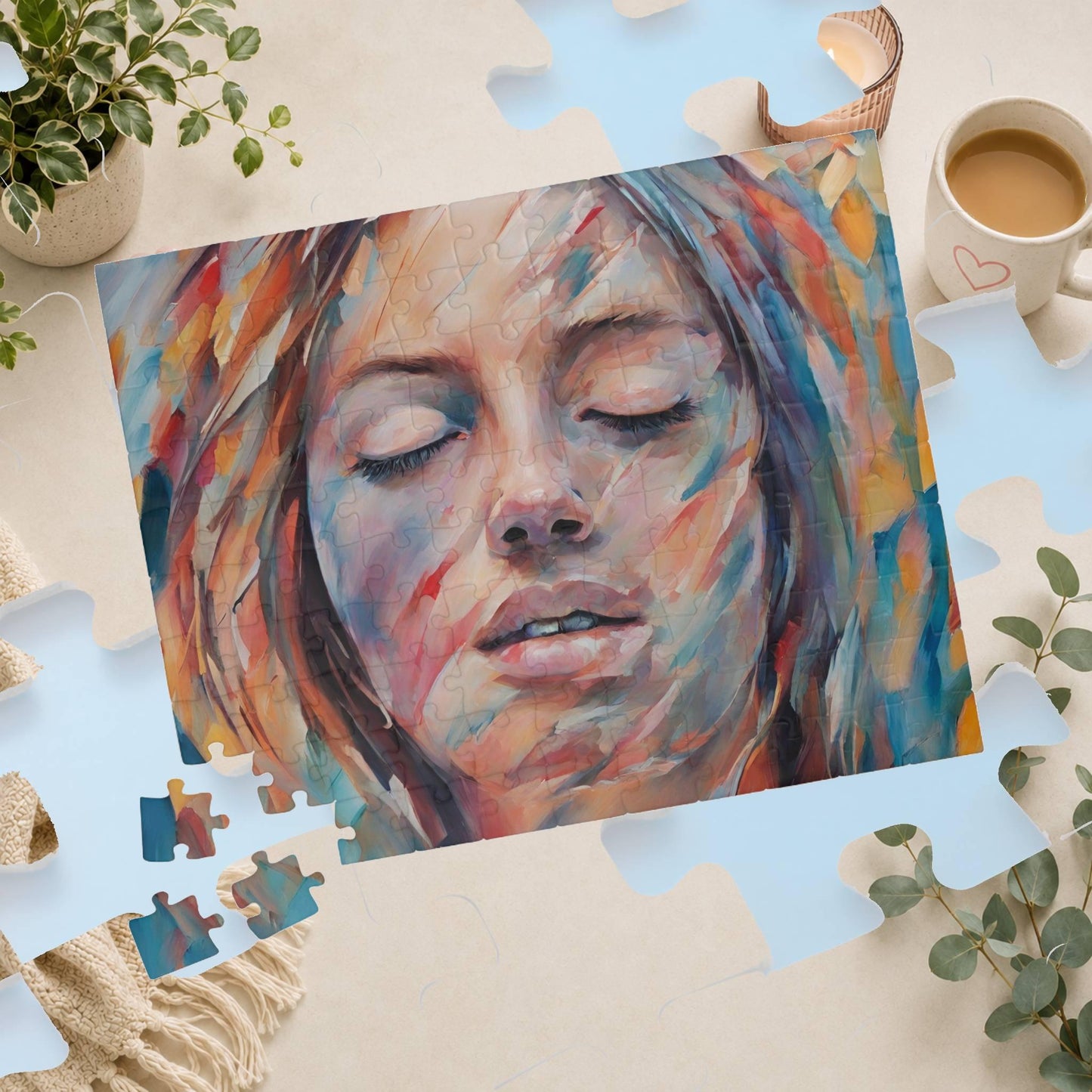 Empowerment Escape - Close-Up Woman's Portrait Puzzle with Bold Multicolor Oil Brushstrokes