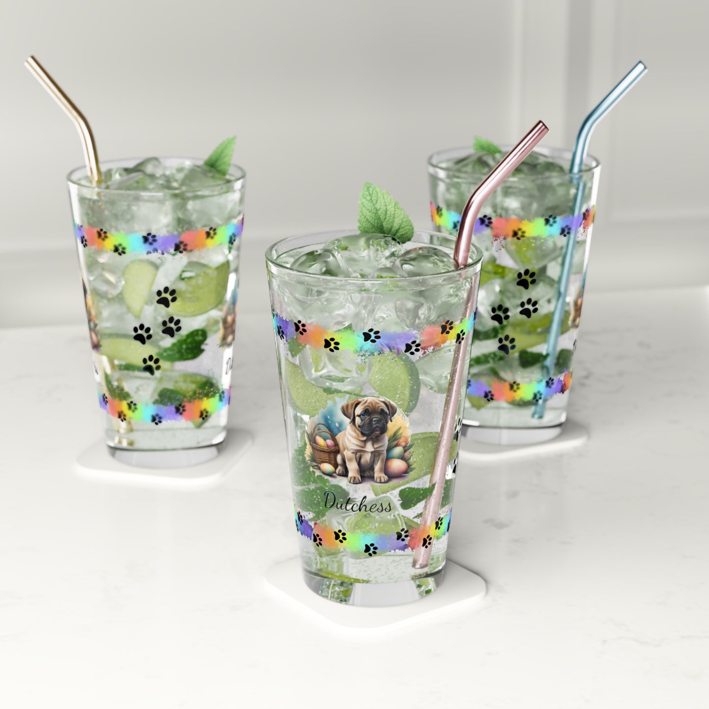 English Mastiff Personalized Easter Puppy 16oz Pint Glass - Custom Dog Design, Mental Health Gift, Easter Décor, and Festive Celebrations