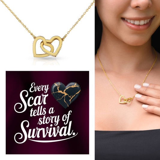 Every Scar Tells A Story: Interlocking Hearts Necklace - Mental Health Gift, Self-Love, Anxiety, PTSD Support