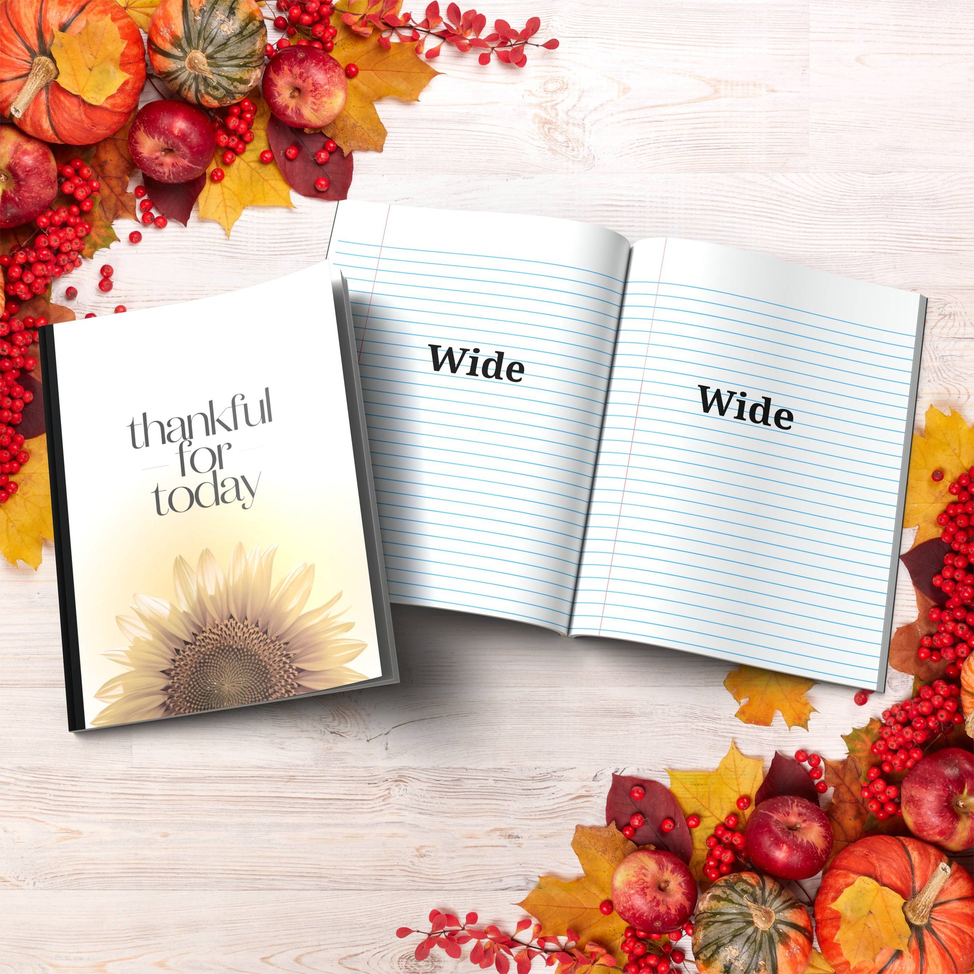Thankful For Today paperback composition notebook for positivity, reflection, and mindful writing.