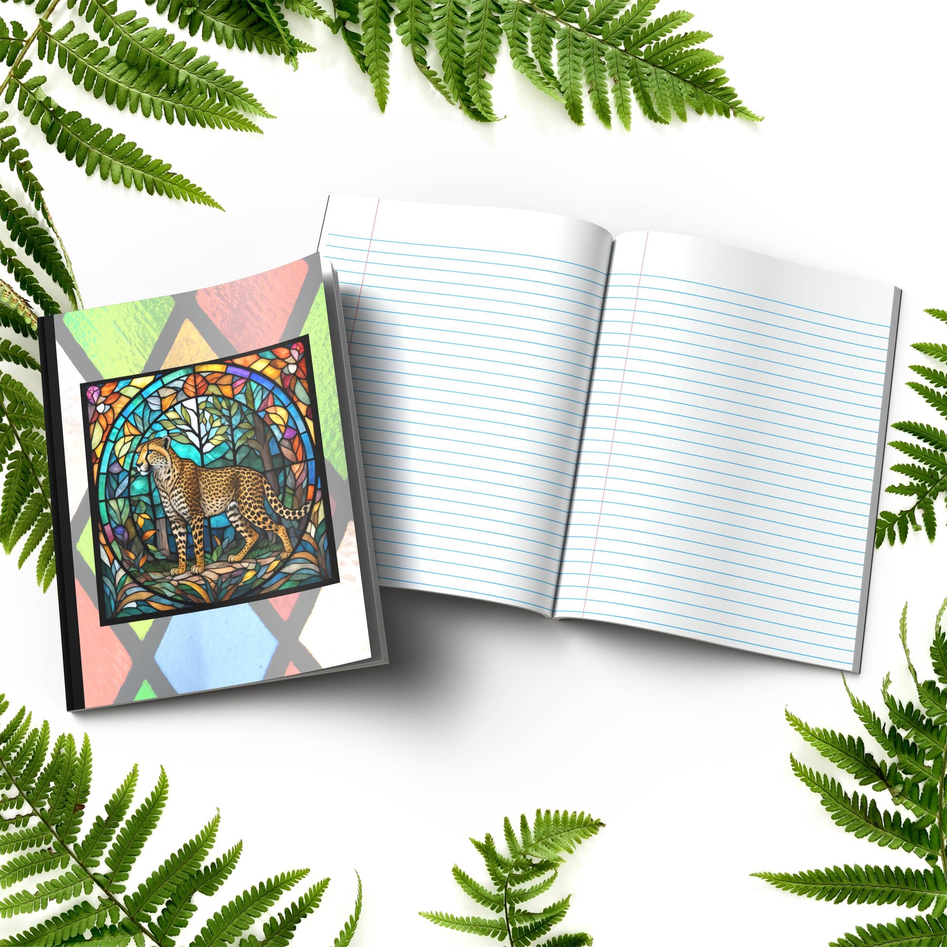 Cheetah stained glass zoo animals paperback journal composition notebook for creative writing and self-care