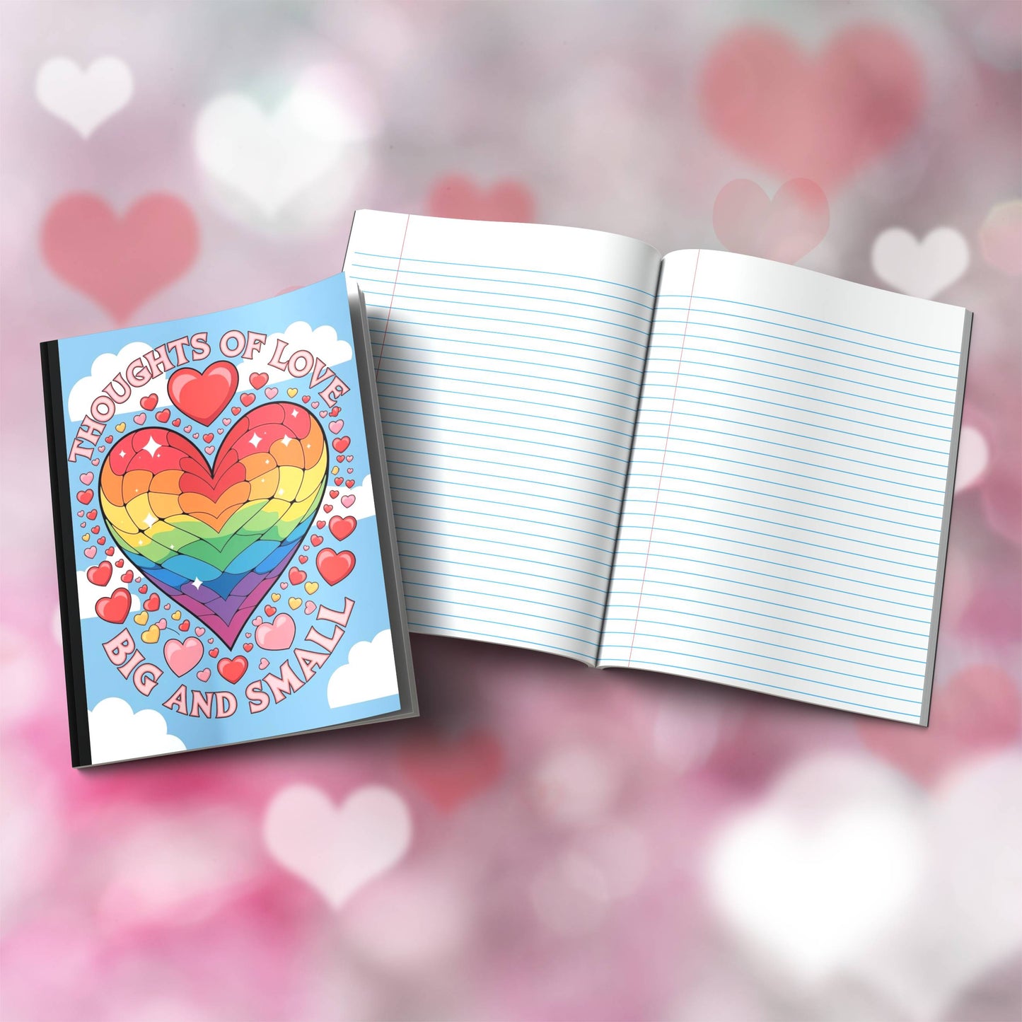 Paperback journal "Thoughts Of Love Big And Small" featuring positive cover, perfect for reflection, self-care, and mental health journaling.