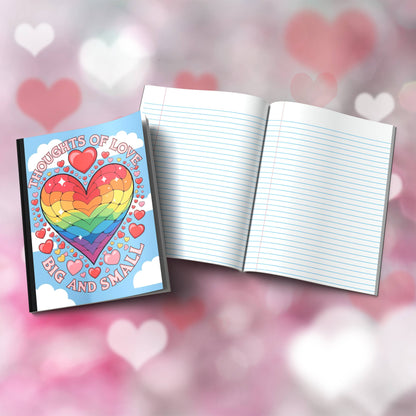 Paperback journal "Thoughts Of Love Big And Small" featuring positive cover, perfect for reflection, self-care, and mental health journaling.