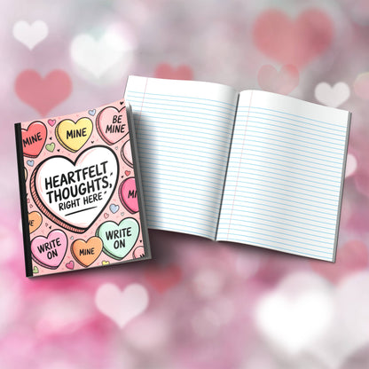 Paperback journal "Heartfelt Thoughts Right Here" featuring inspiring design, ideal for reflection, mental wellness, and daily journaling.