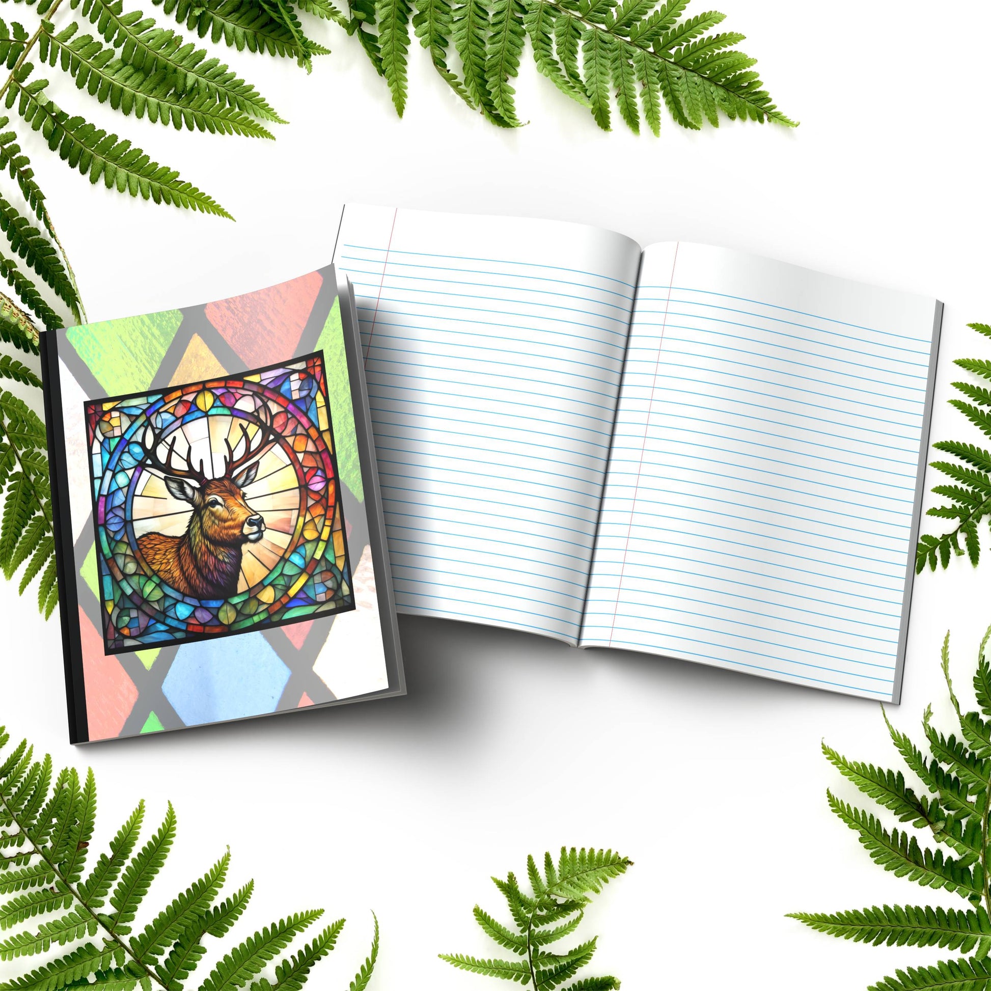 Deer stained glass zoo animals paperback composition notebook journal for mindfulness, journaling, and notes