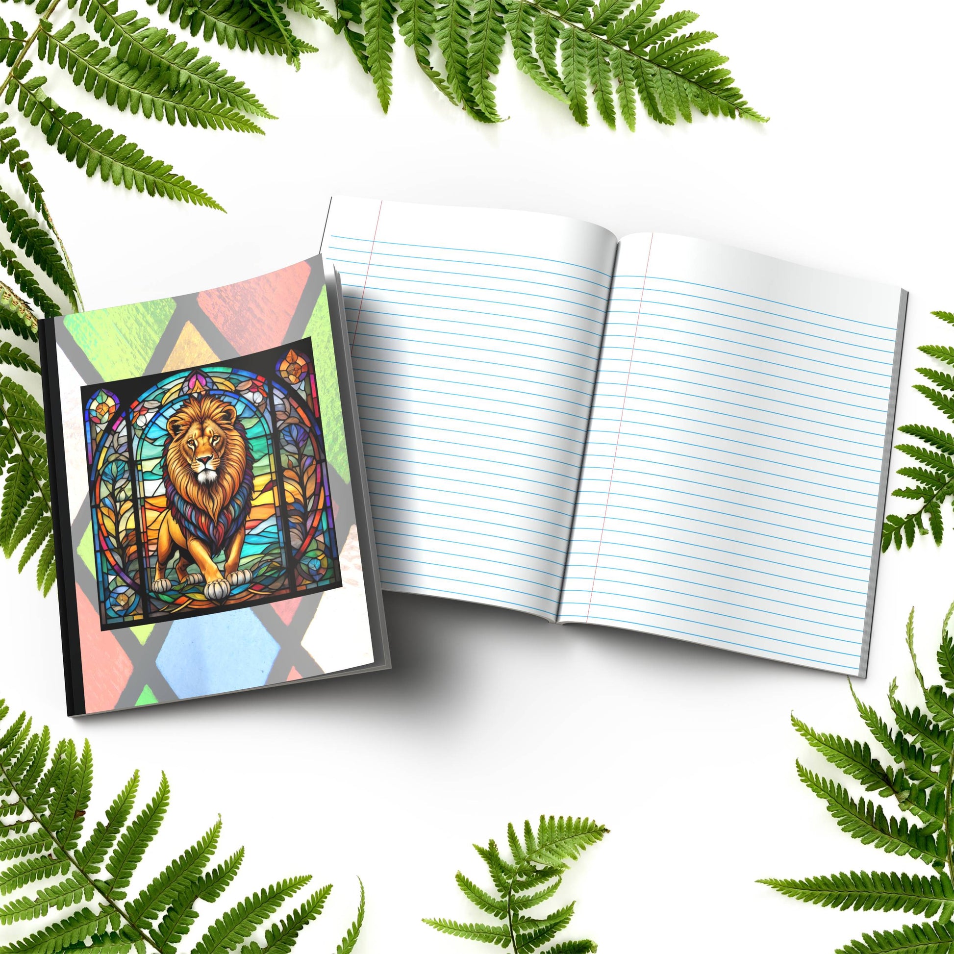 Lion stained glass zoo animals paperback composition notebook journal for mindful writing, notes, and self-care