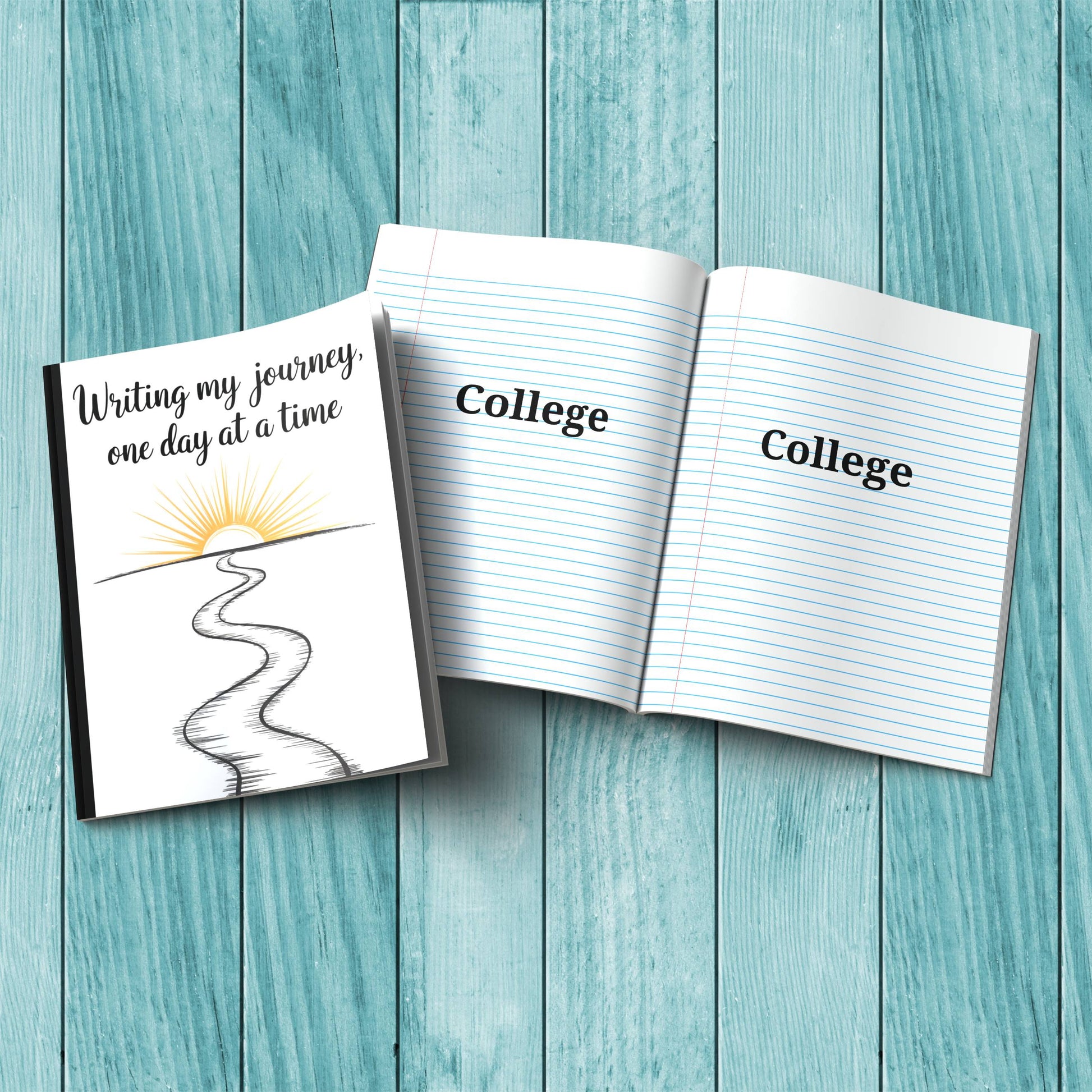 Inspirational Writing My Journey One Day At A Time sturdy cardstock cover composition notebook for self-care writing.