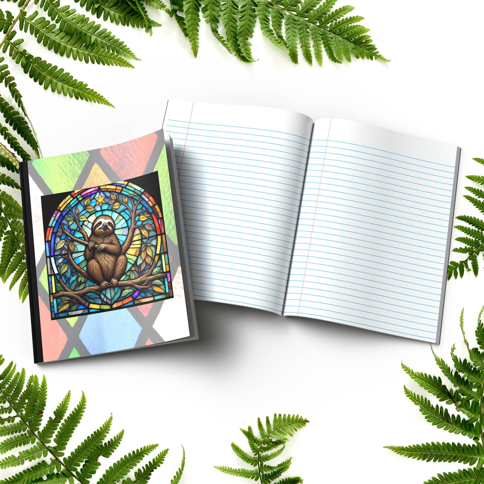 Sloth stained glass zoo animals paperback composition notebook journal for relaxation, mindful writing, and notes