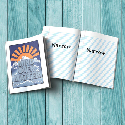 Mind Over Matter sturdy cardstock cover composition notebook for mindfulness, wellness reflections, and journaling.