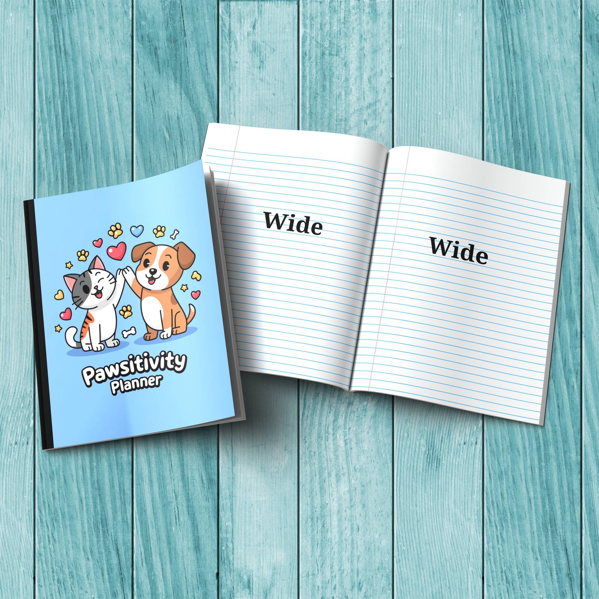 Pawsitivity Planner sturdy cover notebook for therapy notes, mindfulness, and stress relief journaling.