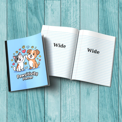 Pawsitivity Planner sturdy cover notebook for therapy notes, mindfulness, and stress relief journaling.