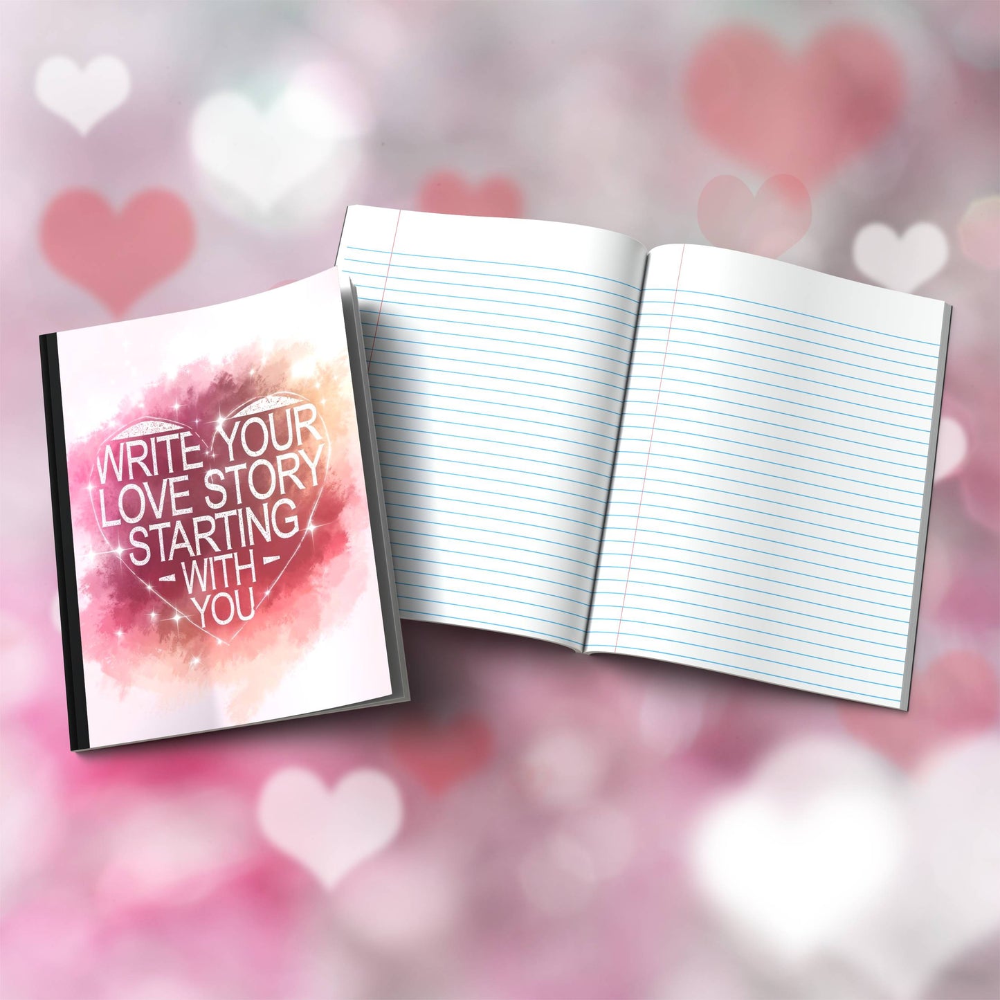 Paperback journal "Write Your Love Story Starting With You" with inspirational cover, ideal for mindfulness, journaling, and self-empowerment.