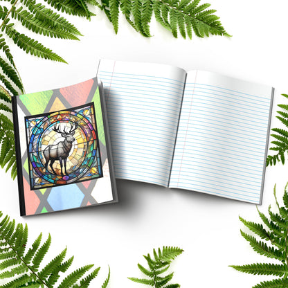 Reindeer stained glass zoo animals paperback journal composition notebook for holiday writing, journaling, and notes