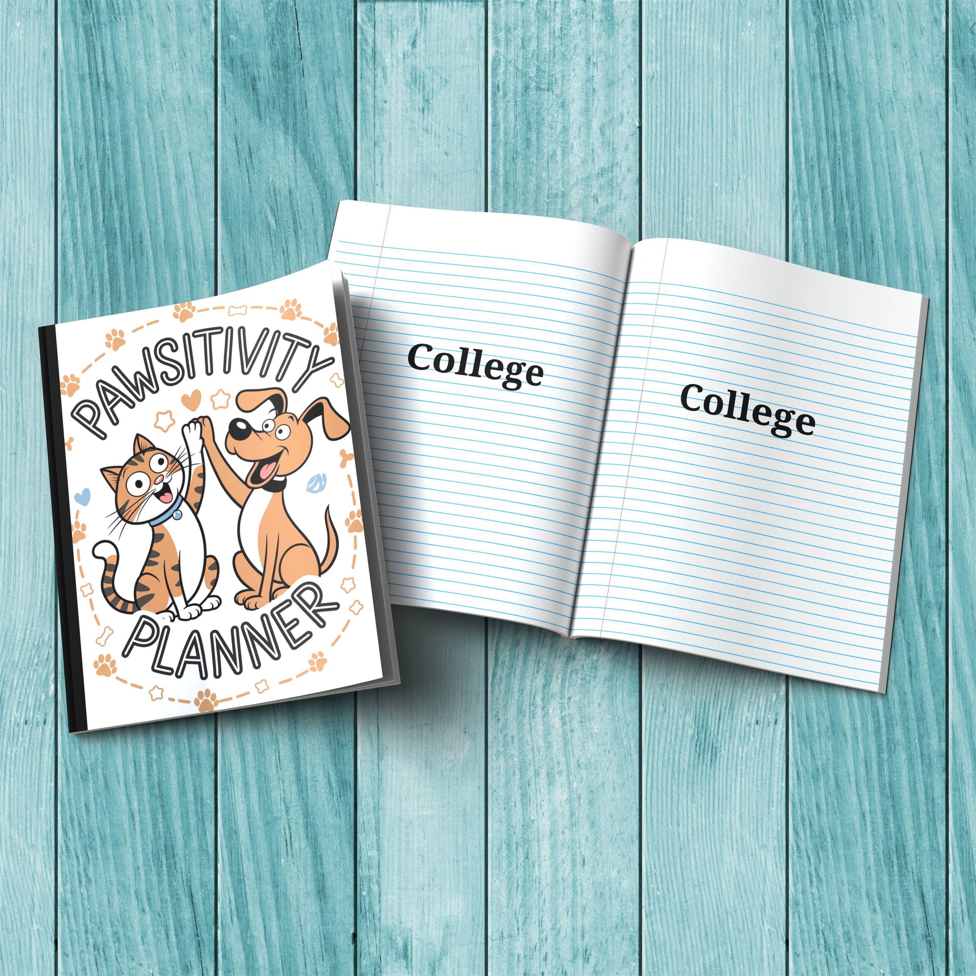 Pawsitivity Planner sturdy cardstock cover composition notebook for daily journaling and self-care writing.
