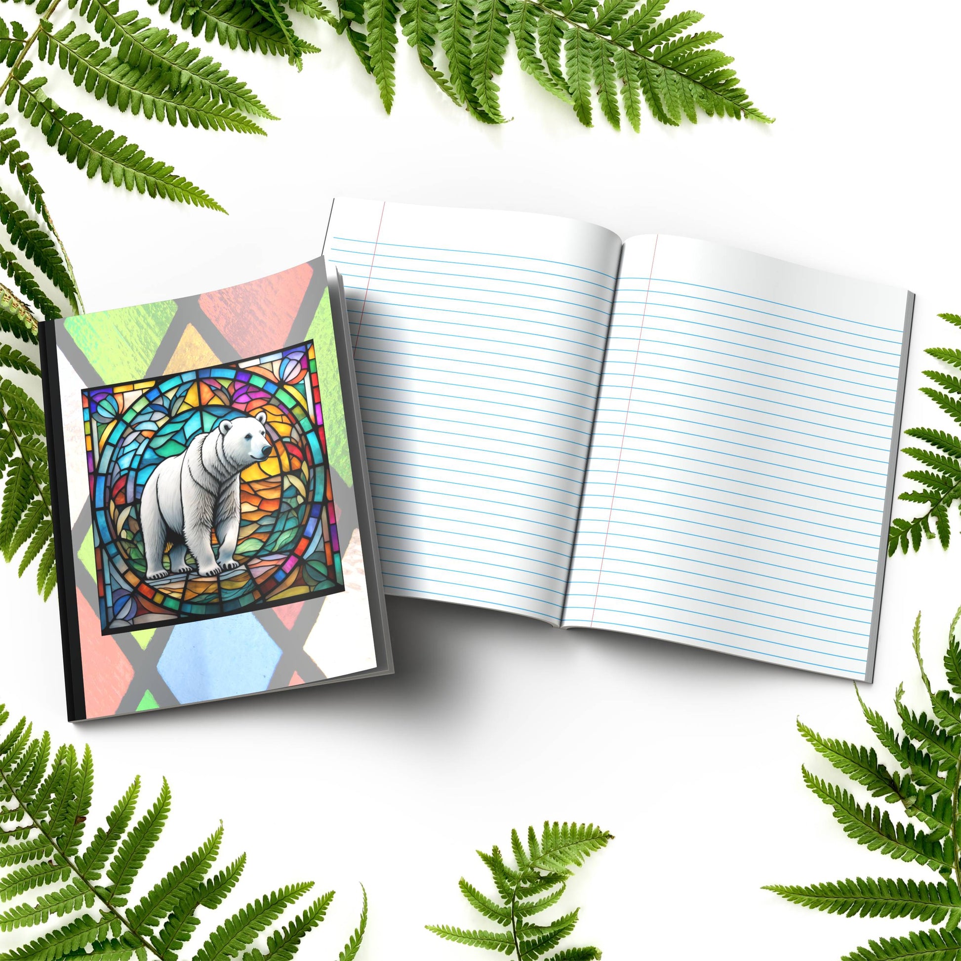 Polar bear stained glass zoo animals paperback composition notebook journal for creative writing and daily notes