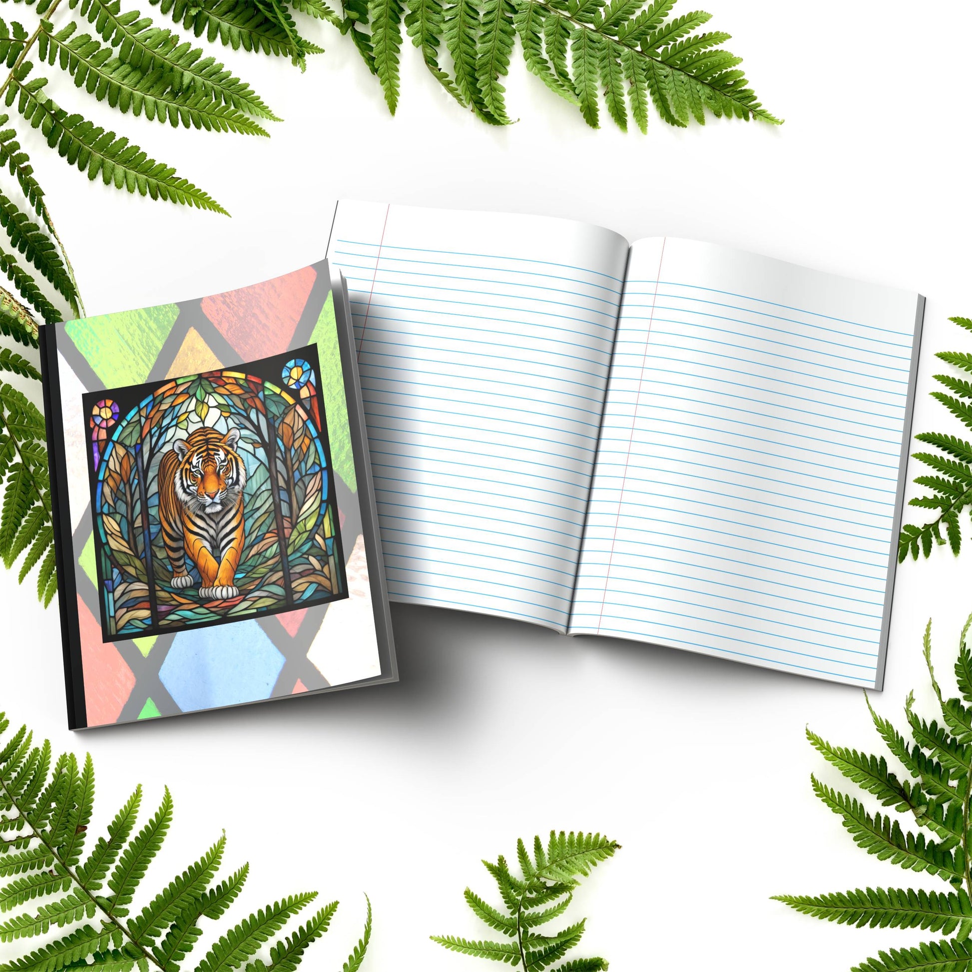 Tiger stained glass zoo animals paperback writing journal composition notebook for mindfulness and daily journaling