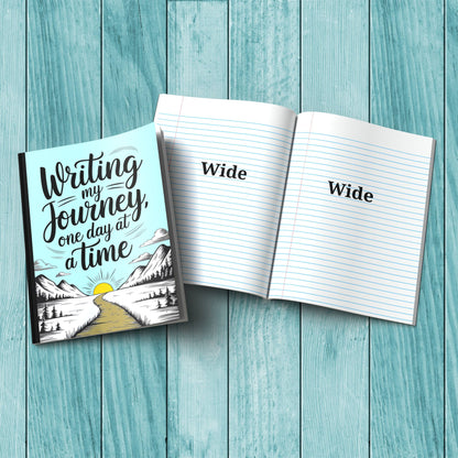 Writing My Journey One Day At A Time sturdy cardstock cover notebook for mindfulness journaling and reflections.