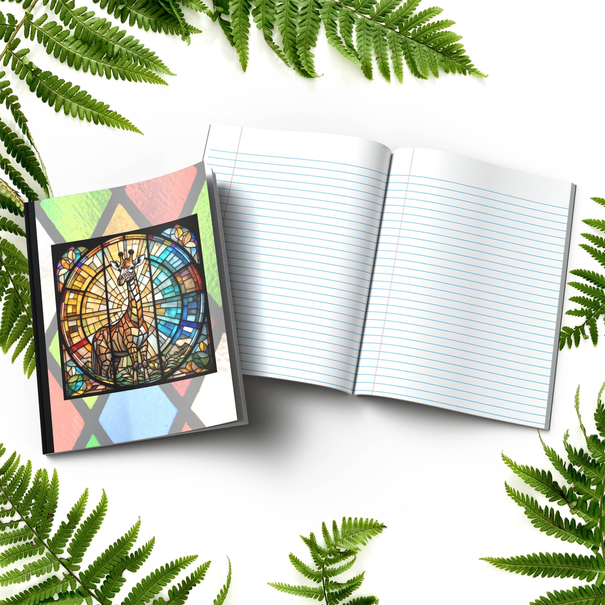 Giraffe stained glass zoo animals paperback composition notebook journal for mindful writing, notes, and sketches