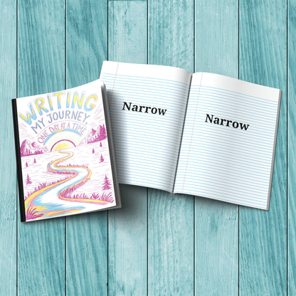 Sturdy cardstock cover Writing My Journey One Day At A Time notebook for journaling, wellness, and mindfulness practices.