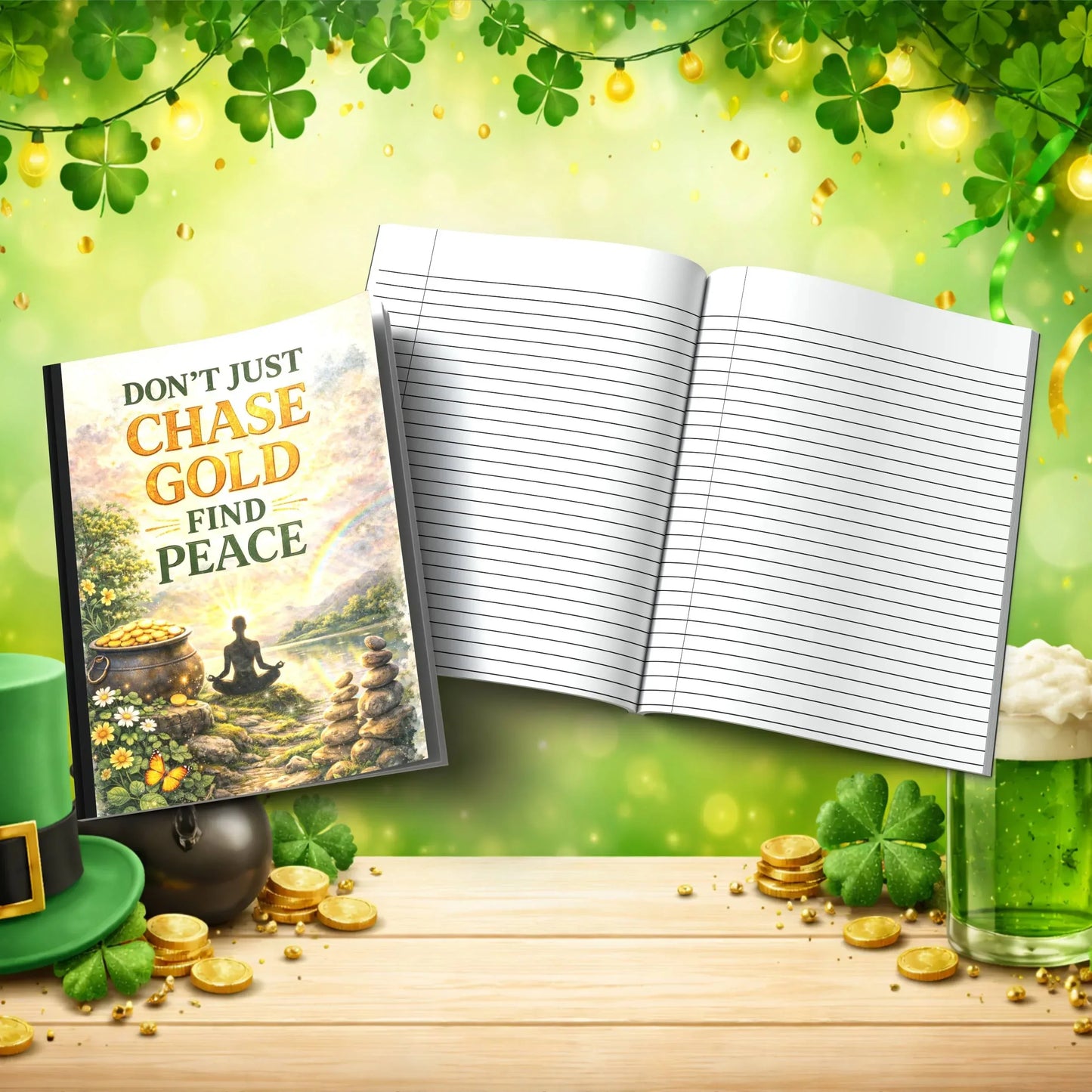 Shop our dont just chase gold find peace st patricks day journal featuring the Black Lined style option from MySisterIsASurvivor.