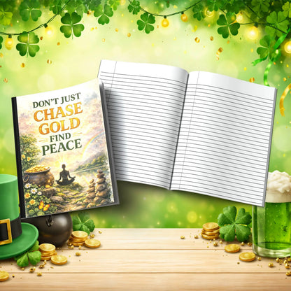 Shop our dont just chase gold find peace st patricks day journal featuring the Black Lined style option from MySisterIsASurvivor.