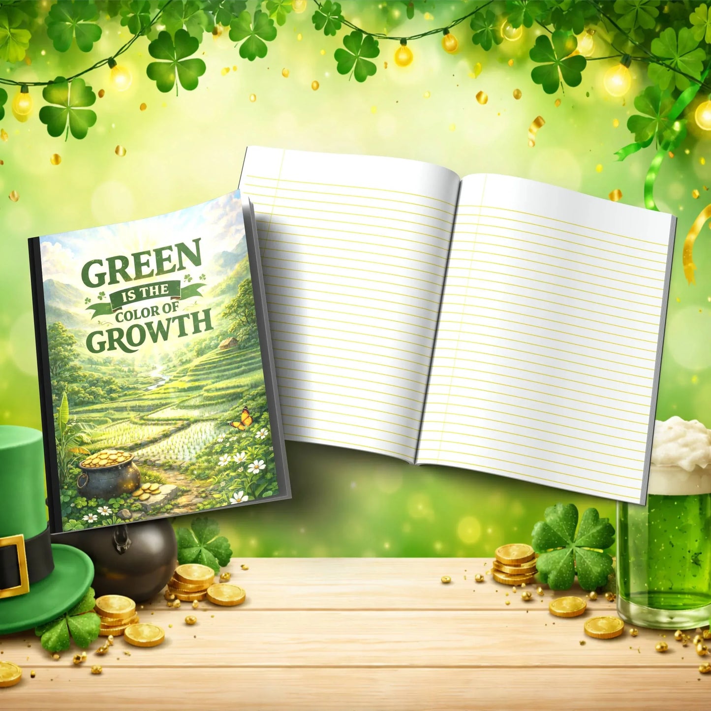 Shop our green is the color of growth st patricks day journal featuring the Black Lined style option from MySisterIsASurvivor.