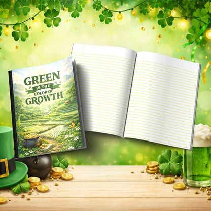 Shop our green is the color of growth st patricks day journal featuring the Black Lined style option from MySisterIsASurvivor.