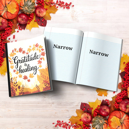 Gratitude Is Healing paperback composition notebook for gratitude, wellness, and inspirational journaling.