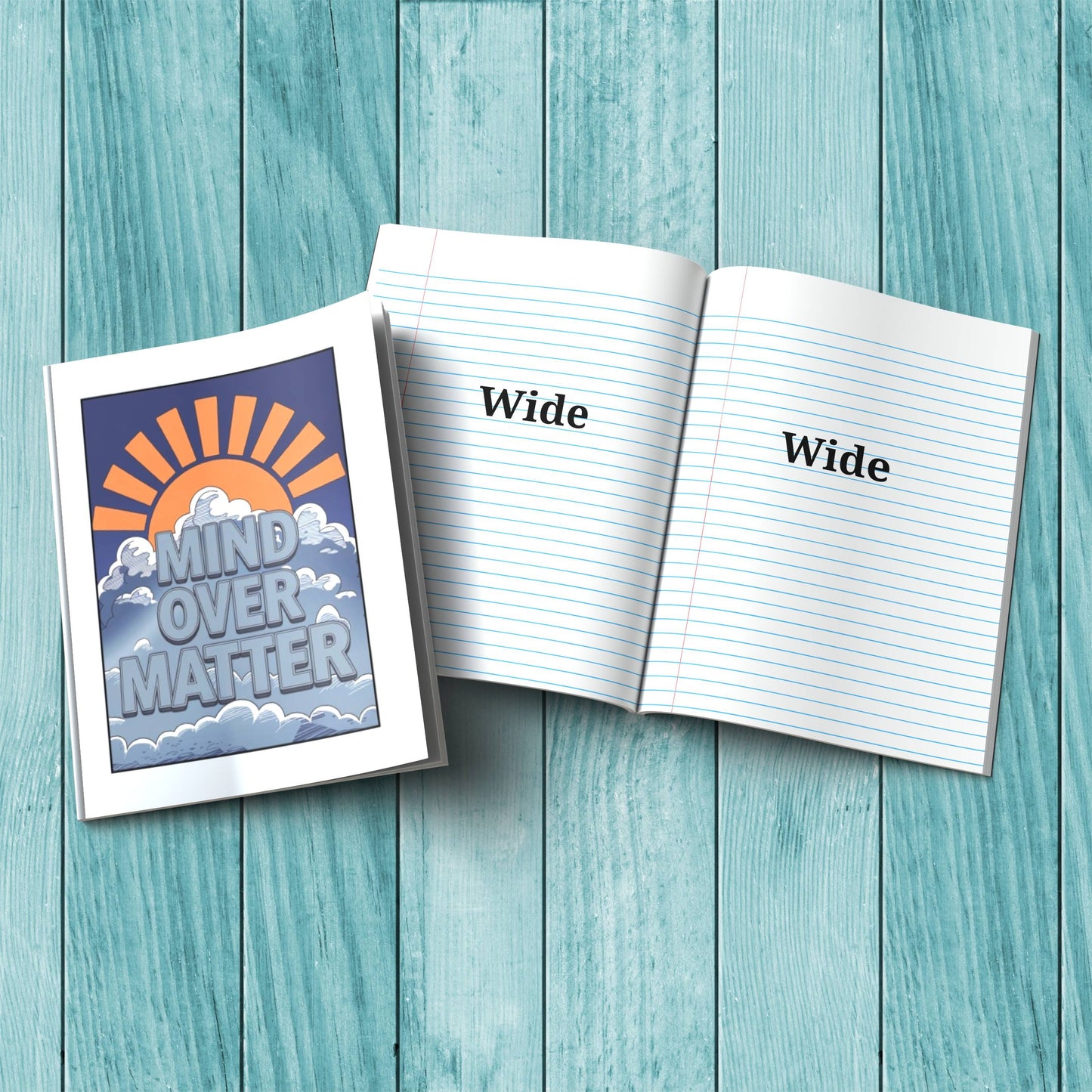 Mind Over Matter sturdy cardstock cover composition notebook for mindfulness, wellness reflections, and journaling.