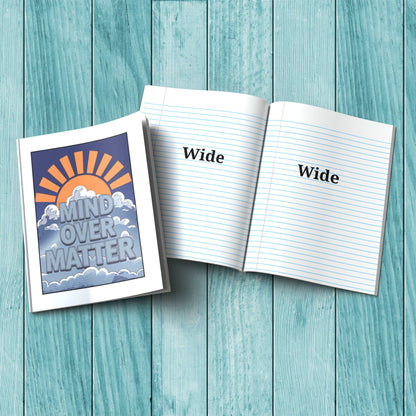 Mind Over Matter sturdy cardstock cover composition notebook for mindfulness, wellness reflections, and journaling.