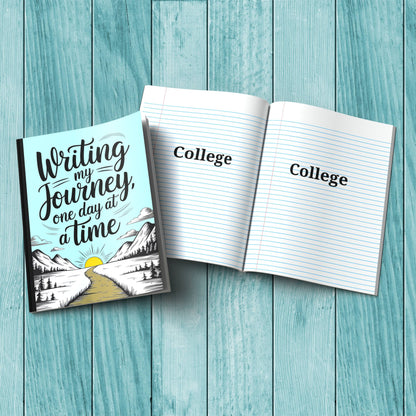 Writing My Journey One Day At A Time sturdy cardstock cover notebook for mindfulness journaling and reflections.