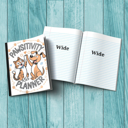 Pawsitivity Planner sturdy cardstock cover composition notebook for daily journaling and self-care writing.