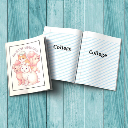 Pawsitive Vibes Only sturdy cover composition notebook for stress relief, anxiety journaling, and therapy reflections.